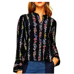 BCBGMaxAzria Edie Floral 100% Silk Blouse - M, Black & Multicolor Floral